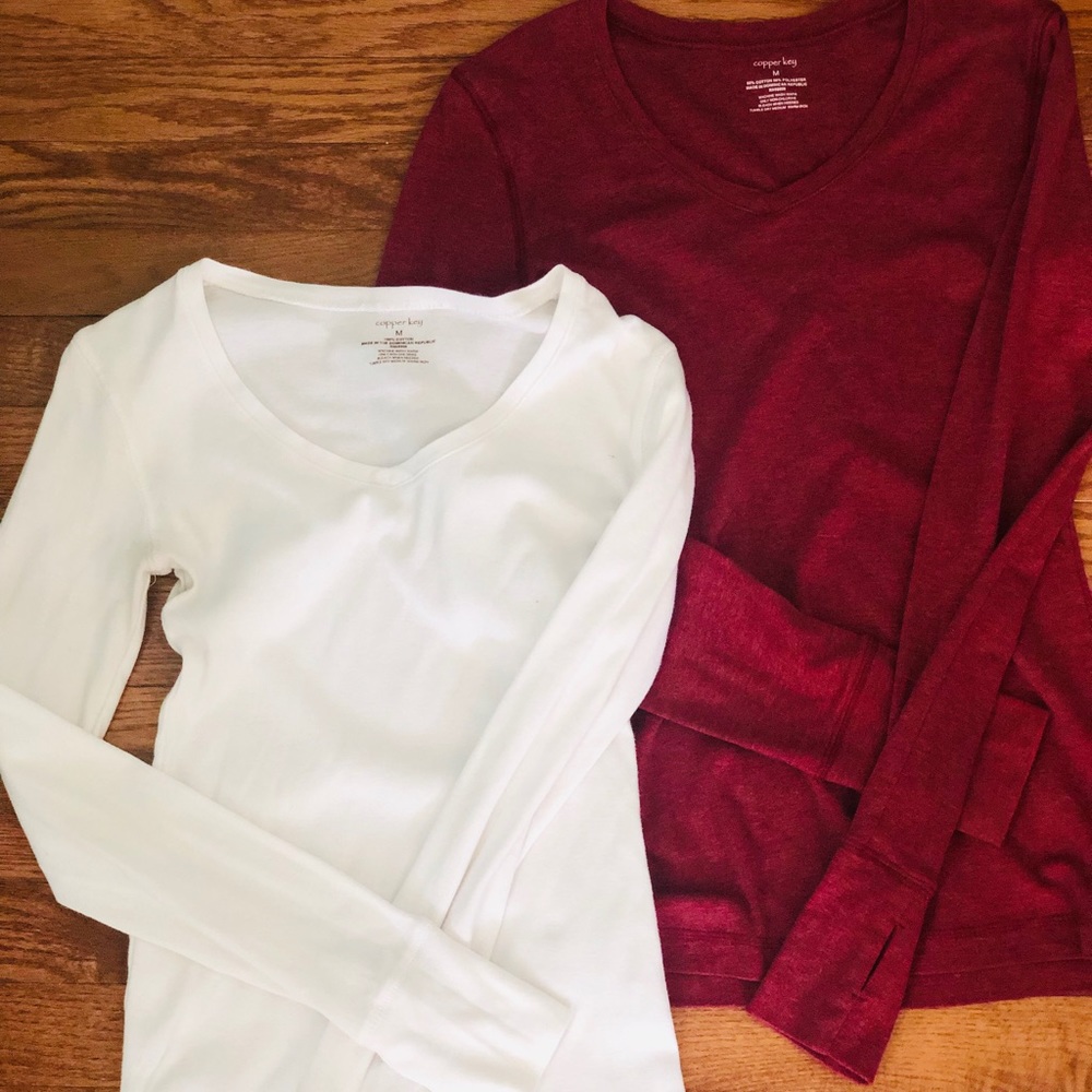 Maroon and white long sleeve shirts